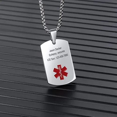 Vista 7 de Giftider Collar de alerta médica personalizado para hombres, collar de emergencia médica con grabado gratuito para hombres y mujeres, etiqueta