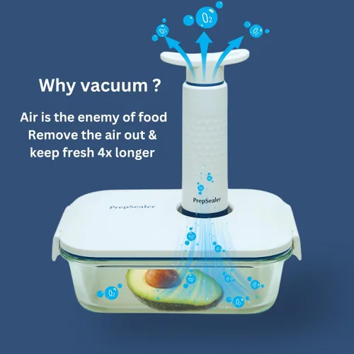 Vista 3 de PrepSealer Recipiente de vacío de vidrio para ahorrar alimentos con bomba manual para mantener los alimentos frescos, preparación de comidas, adobo