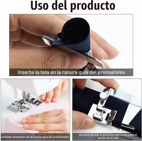 Vista 4 de 7 piezas de prensatelas de dobladillo enrollado, kit de pie de dobladillo para coser prensatelas enrolladas para máquina de coser multifuncional