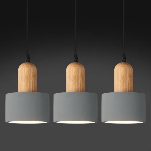 Vista 11 de Luces Colgantes Modernas de Cemento Gris Araña Lámparas de Techo de Madera para Isla de Cocina Dormitorio Comedor Sala de Estar Bar (Paquete de 2)