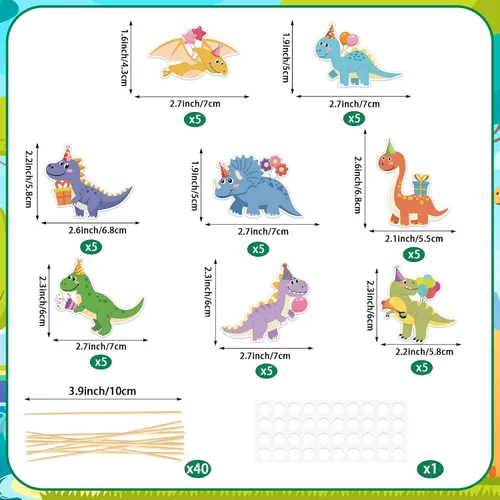 Vista 2 de 40 piezas de decoración de dinosaurios para cupcakes de cumpleaños de dinosaurios, decoraciones de pastel de dinosaurio para temática