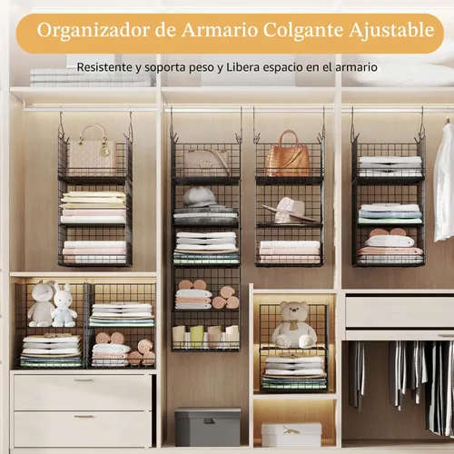 Vista 7 de Yuyetuyo Organizador Colgante de Armario de 5 Niveles y Almacenamiento Estantes Colgantes de Armario Separables con 4 Ganchos 2 Divisores
