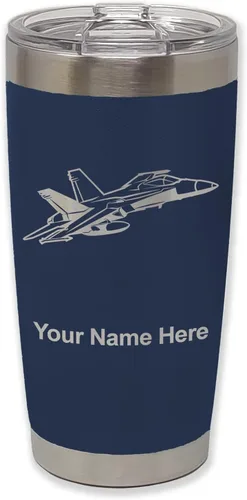 Vista 40 de LaserGram Taza aislada al vacío de 20 onzas, Fighter Jet 2, grabado personalizado incluido (negro)