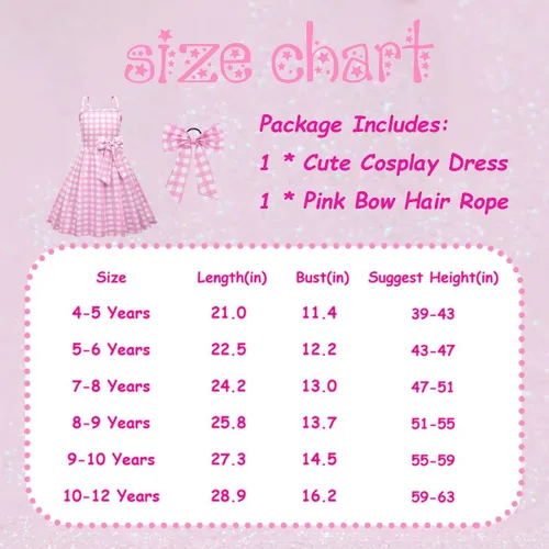 Vista 4 de TUTUYO 2023 Girls Cute Doll Costume Pink Gingham Dress, 4-12Y