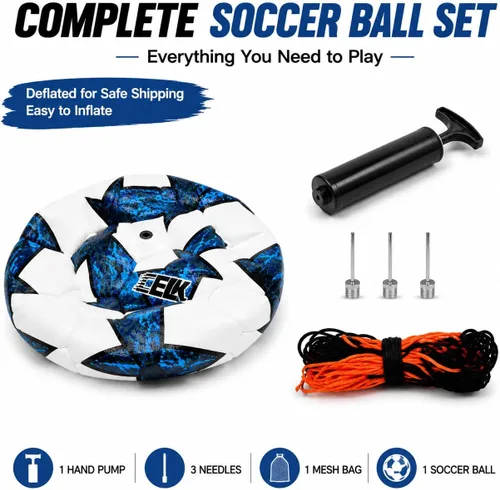 Vista 3 de Balón de fútbol de tamaño 2/3/4/5 con bomba y bolsa, pelota desinflada, paquete de 1, 2 o 3 unidades, color blanco y negro clásico, pelota de fútbol
