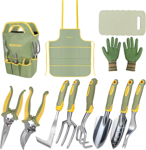 Vista 12 de Juego de herramientas de jardinería marrón de 12 piezas, kit de herramientas de mano de jardín con mango ergonómico antideslizante, bolsa