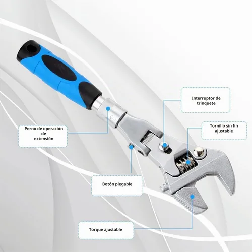 Vista 6 de Llave ajustable Flexhead, llaves de media luna de trinquete de 10 a 12 pulgadas con vástago de extensión retráctil y llave ajustable de cabeza
