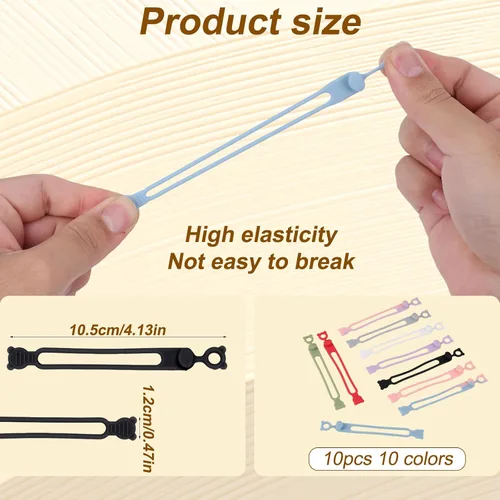 Vista 2 de 10 bridas de silicona reutilizables para cables de datos, auriculares, cargadores y cables, organizador de cables multiusos, accesorios de oficina