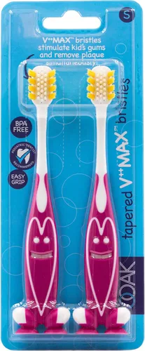 Vista 6 de Ooak Cepillo de dientes para niños, cerdas cónicas V++Max, cara feliz, azul, 2 unidades happy face