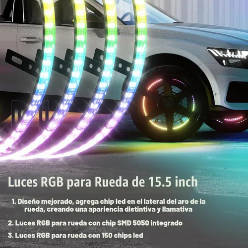 Vista 7 de Luces de rueda SUNPIE para camiones, luz de borde RGB secuencial universal de 15.5 pulgadas para automóvil - Luz de giro de ángulo amplio, luz