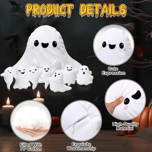 Vista 3 de Liliful Juego de juguetes de peluche fantasma de 16 pulgadas, almohada de peluche fantasma para mamá con 7 lindos bebés de felpa suaves