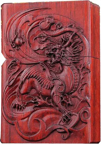 Vista 17 de Caja de carcasa de madera natural Huanghuali tallada en palisandro para módulo Zippo (oración budista)
