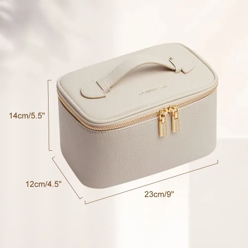 Vista 6 de ROWNYEON - Bolsa de cosméticos, bolsa de maquillaje, estuche portátil para maquillaje, neceser de viaje, organizador para mujeres, color beige