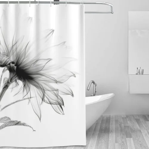 Vista 2 de YLATY2601 - Cortina de ducha de flores abstractas para baño, juego de cortinas de ducha bohemias florales en blanco y negro, tela transparente