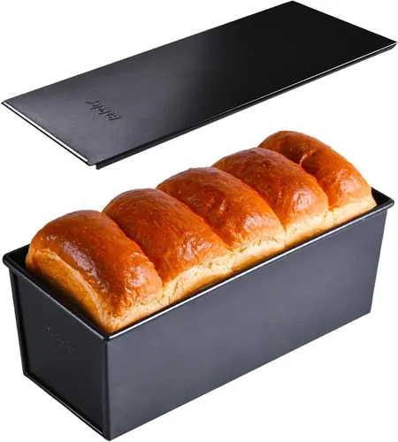 Vista 11 de Molde para pan comercial Pullman con tapa, capacidad de masa de 1 libra, caja de tostadas plana rectangular antiadherente para hornear al horno, 8.3