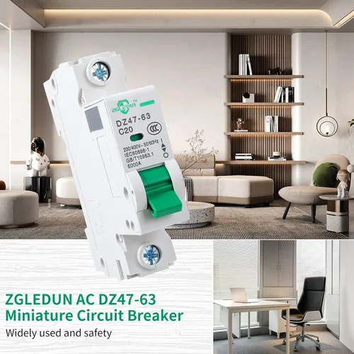 Vista 6 de Interruptor de Circuito en Miniatura AC, 1 Polo 6 Amp, 120/240VAC, Interruptor de Montaje en Riel DIN de 6kA con Desconexión Térmica Magnética