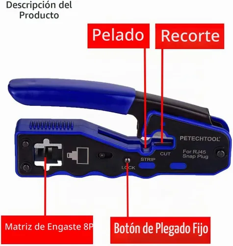 Vista 2 de Kit de herramientas de crimpado RJ45, herramienta de crimpado Ethernet, cortador de pelacables para conectores Cat5e Cat6 Cat6a Pass Thrugh con 10