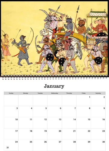 Vista 3 de Calendario de pared 2025 [13 páginas de 8 x 12 pulgadas] Batalla entre el bien y el mal, libro religioso hindú antiguo, póster de arte vintage