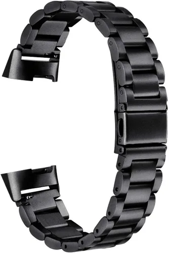 Vista 4 de Moran Correa de reloj de acero inoxidable compatible con Fitbit Charge 4/Charge 3/SE, correa de metal de repuesto para mujeres y hombres Negro