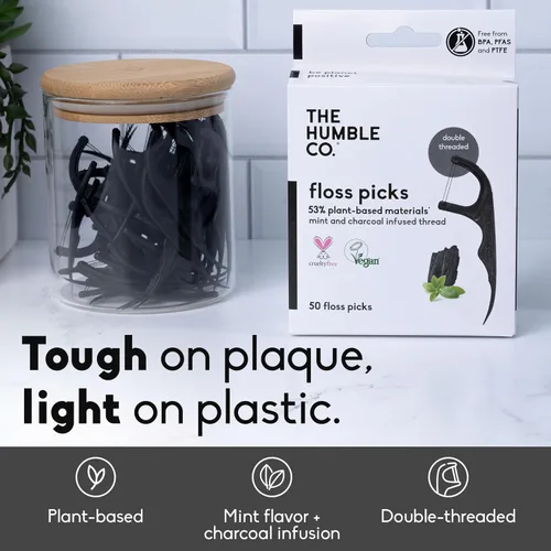 Vista 2 de The Humble Co. Porta-hilo dental natural (200 unidades) – Hilo dental vegano, ecológico y sostenible para el cuidado bucal – Ayuda a eliminar