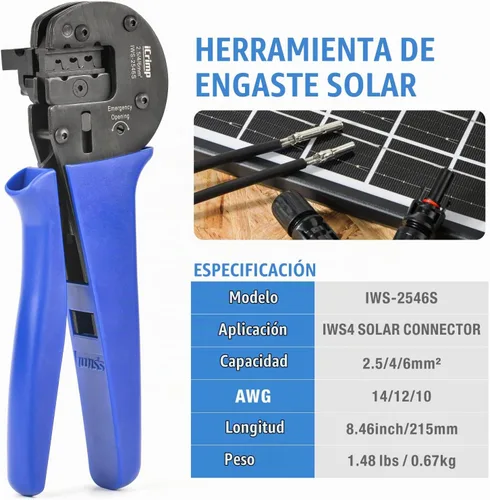 Vista 3 de iCrimp - Kit de herramientas de prensado solar para instalación de paneles solares, juego de herramientas solares todo en uno con crimpador solar