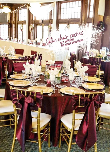 Vista 7 de Showgeous 60 cintas de satén color burdeos para decoración de sillas de recepción de boda, lazos para sillas de 7 x 78 pulgadas para banquetes