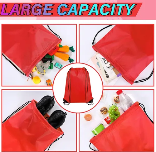 Vista 4 de 100 bolsas de mochila con cordón a granel, bolsas de cuerda para gimnasio, escuela, viajes, regalos de bricolaje, Rojo