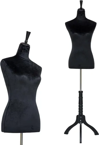 Vista 17 de Maniquí femenino con forma de vestido, torso de modelo de ropa, cuerpo de maniquí para exhibición, soporte de trípode ajustable de 53-67 pulgadas