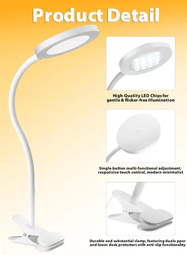 Vista 3 de deeloop Luz LED con clip, 100% infinita regulable para libros de lectura en cabecera de cama, lámpara de escritorio de control táctil de 450 lm