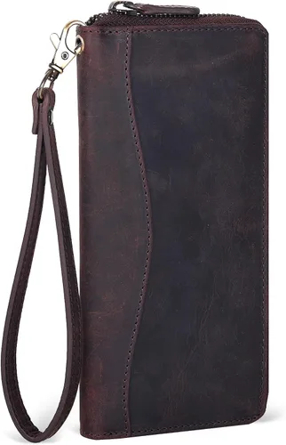 Vista 20 de Oak Leathers Cartera de cuero para mujer – Cartera Clutch RFID para mujer con 8 portadores de tarjetas de crédito, bolsillo para monedas, regalo