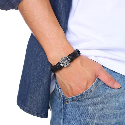 Vista 6 de JAVMOO Gothic Bracelet Adjustable Punk Braided Leather Multilayer Grunge Set Bracelets Emo Metal Cuff Wrap Bangles Meaningful Jewelry Gifts for Man