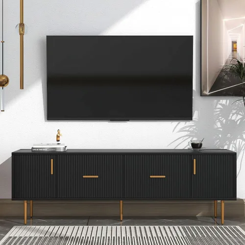Vista 15 de Soporte de TV versátil de alto brillo con luces LED que cambian de color y 2 estantes de vidrio templado, centro de entretenimiento para televisores