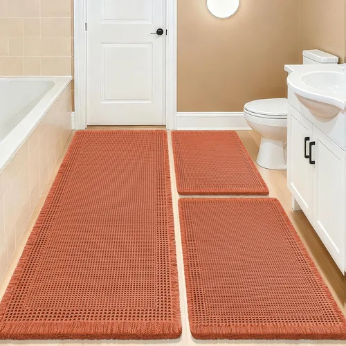 Vista 99 de Tapete de baño con diseño de gofre, moderno, bohemio, absorbente, antideslizante, ultrasuave, lavable a máquina, con letra de baño, dormitorio