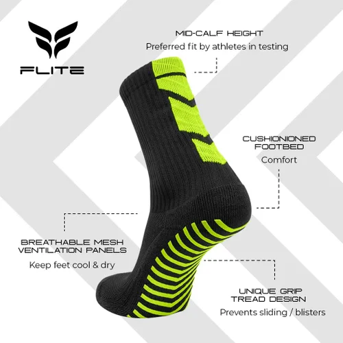 Vista 2 de FLITE SPORTS Calcetines antideslizantes para fútbol, fútbol sala, LAX, Pickleball, calcetines de neón para hombres y mujeres