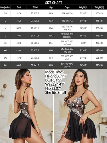 Vista 6 de Avidlove Lencería de encaje para mujer, babydoll sexy, camisa tipo chemise, camisón exótico para novia, camisón nupcial