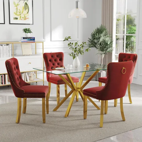 Vista 9 de Juego de comedor moderno de cristal de lujo de 5 piezas, juego de comedor rectangular minimalista para 4, juego de mesa de cocina de vidrio