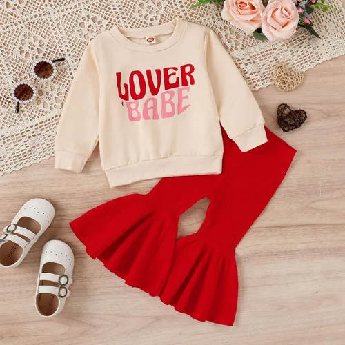 Vista 7 de Toddler Girls Valentine's Day Long Sleeve Letter T Shirt Pullover Tops Bell Bottoms Pants Kids Girls 6 Months