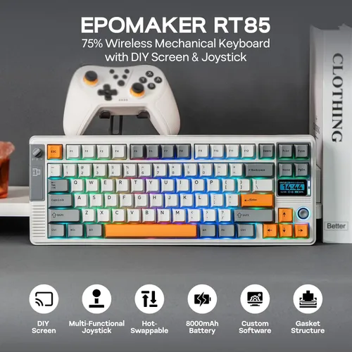 Vista 2 de EPOMAKER Teclado mecánico inalámbrico RT85 con joystick y pantalla de bricolaje, 8000mAh, BTUSB2.4Ghz, junta, rellenos de 5 capas, intercambio