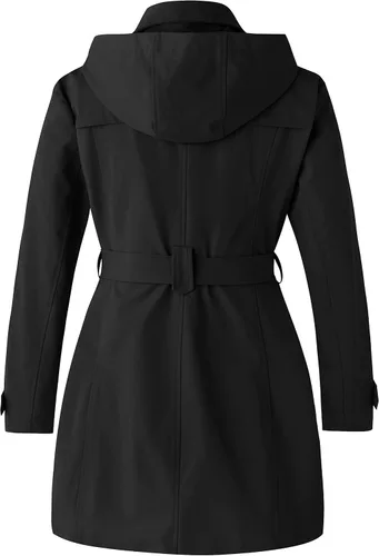 Vista 3 de Wantdo - Gabardina de mujer de talla grande con doble botonadura, impermeable, con solapa, abrigo elegante tipo pea con capucha desmontable Negro