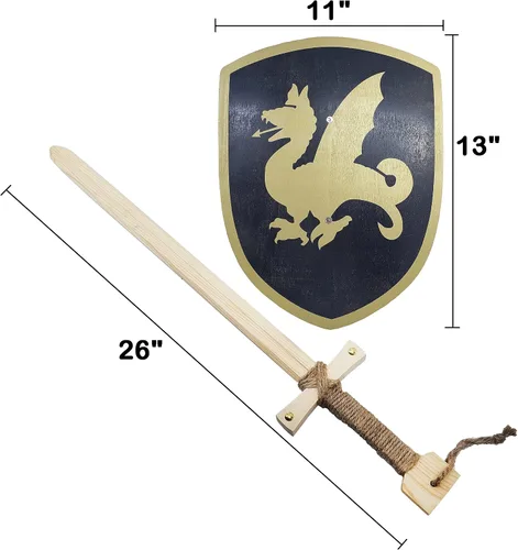 Vista 5 de Adventure Awaits! Juego de espada y escudo de juguete de madera para niños Paquete de 2