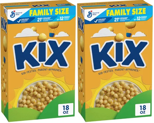 Vista 12 de Kix Cereal de desayuno de grano entero, bolitas de cereal de maíz crujientes, tamaño familiar, 18 oz