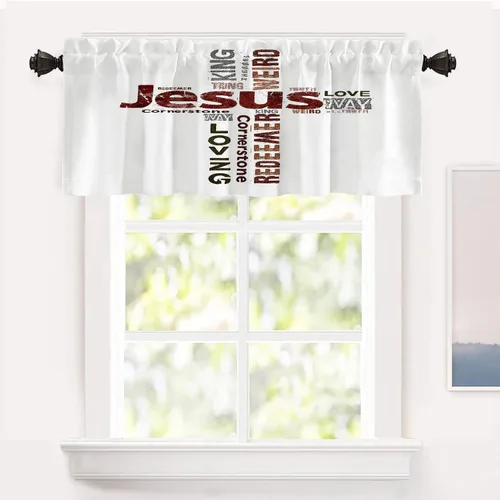 Vista 15 de Shrahala Cortinas blancas S inspiradoras para ventanas de cocina, cortinas negras con palabras cristianas para cafetería, cortinas opacas