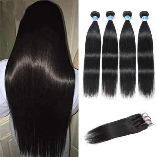 Vista 22 de Mechones de cabello 10A Remy peruano, cabello lacio, sedoso, 100 % sin procesar