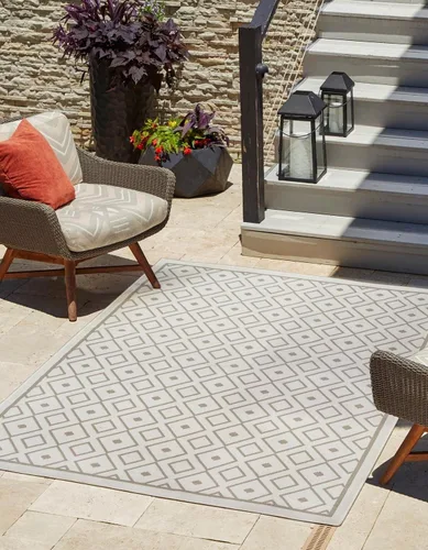 Vista 31 de Unique Loom Outdoor Trellis Collection - Alfombra de área Kafes (2 x 6 pies 1 pulgada, gris/marfil)