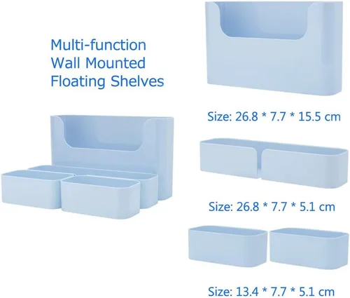 Vista 3 de Estante flotante montado en la pared, adhesivo sin perforaciones, organizador de baño, estante de repisa para decoración del hogar