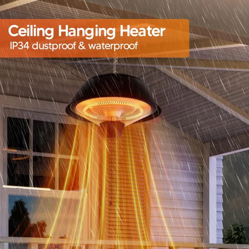 Vista 2 de Calentador eléctrico para exteriores, calentador de patio infrarrojo colgante de 1500 W para uso al aire libre, calentador eléctrico impermeable