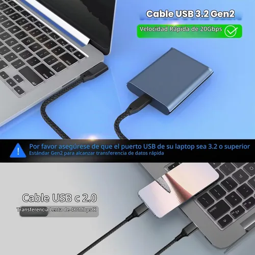 Vista 3 de UseBean Cable USB C de 90 Grados 0.5 Pies, 6 Pulgadas Corto USBC a USBC 3.2 Gen2 20Gbps Cable de Ángulo Recto, Video 4K Carga 100W, Cable Cargador