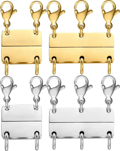 Vista 9 de Clysoru Collar con cierres y cierres para mujer, oro y plata, múltiples para separador en capas, cuentas extensoras de cadena, collares y pulseras