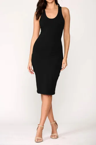 Vista 4 de LaClef - Vestido casual de algodón, con espalda en T, sin mangas para mujer, por debajo de la rodilla (midi)