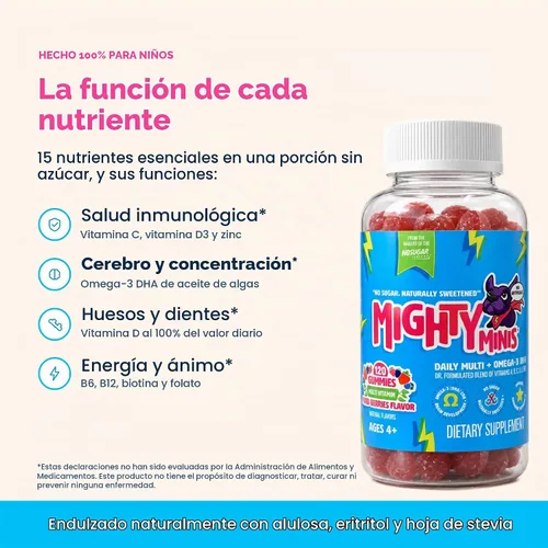 Vista 3 de Gomitas multivitamínicas sin azúcar para niños, bayas mixtas, 120